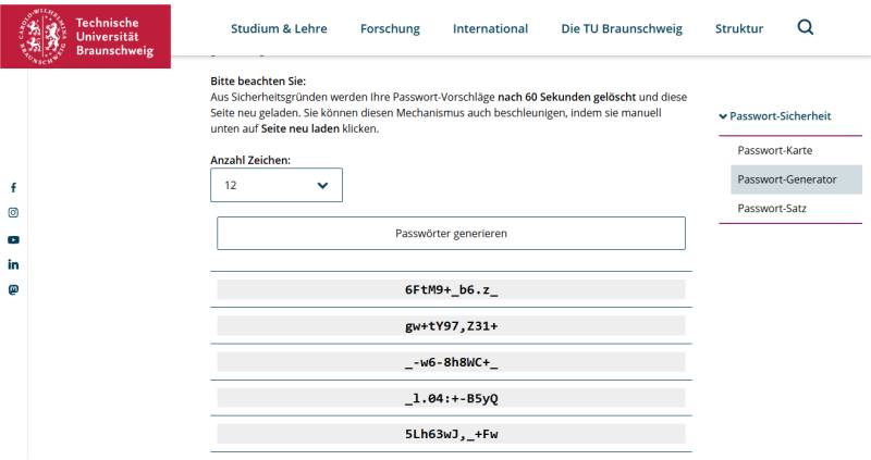 Passwort-Generator der TU Braunschweig