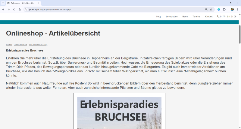 Minishop für den Verkauf von wenigen Artikeln wie selbst geschriebenen Büchern